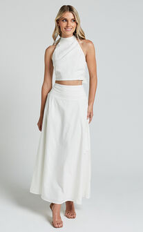 Amalie The Label - Cartia Linen Blend High Waisted Maxi Skirt in White